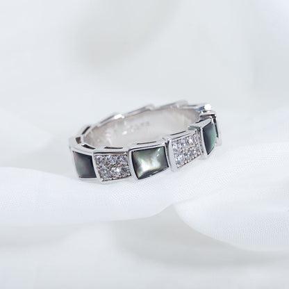 [Lumi Jewels]SERPENTI RING SILVER DIAMOND BLACK MOP 4MM