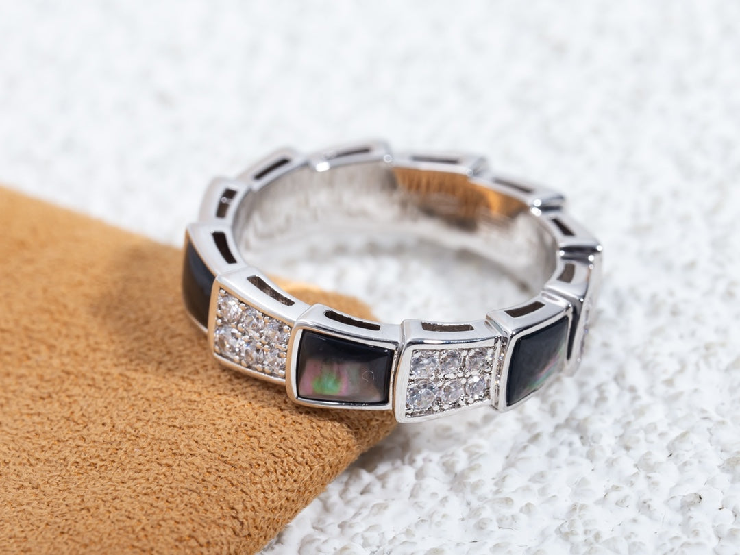 [Lumi Jewels]SERPENTI RING SILVER DIAMOND BLACK MOP 4MM