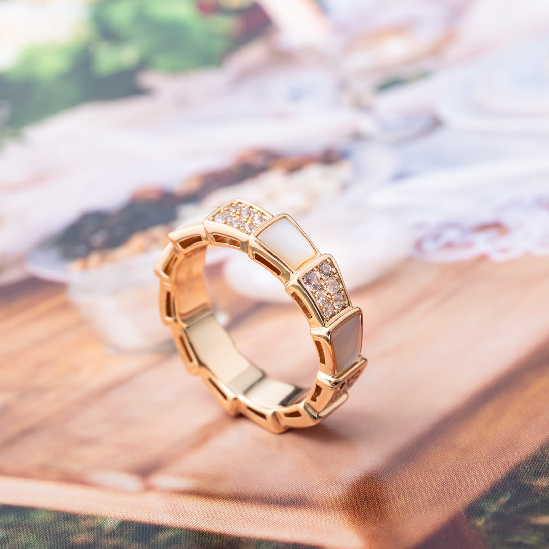 [Lumi Jewels]SERPENTI RING PINK GOLD MOP DIAMOND PAVED 4MM