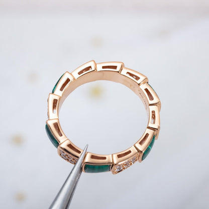 [Lumi Jewels]SERPENTI RING PINK GOLD MALACHITE DIAMOND PAVED 4MM