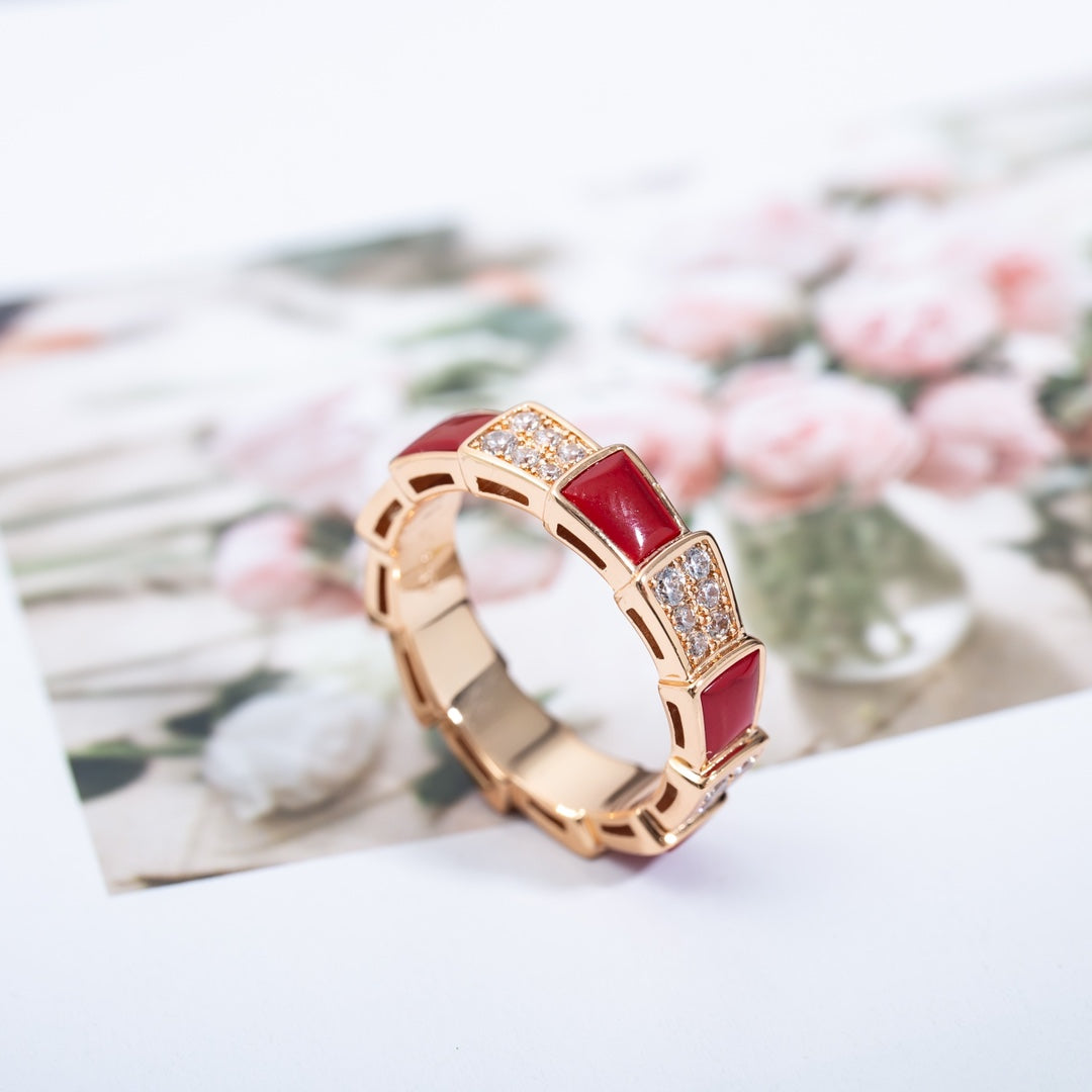 [Lumi Jewels]SERPENTI RING PINK GOLD CARNELIAN DIAMOND PAVED 4MM