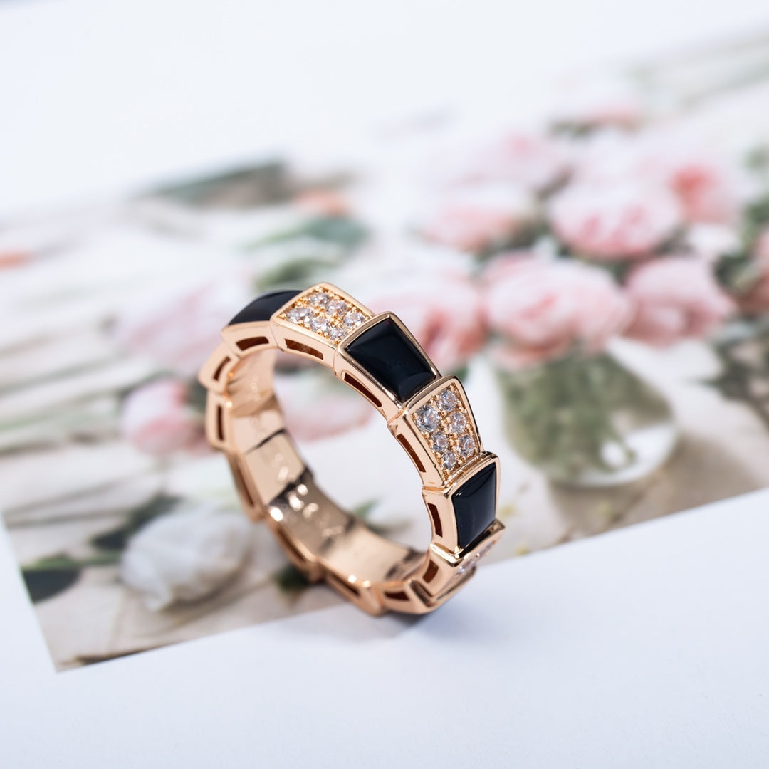 [Lumi Jewels]SERPENTI RING PINK GOLD BLACK MOP DIAMOND PAVED 4MM