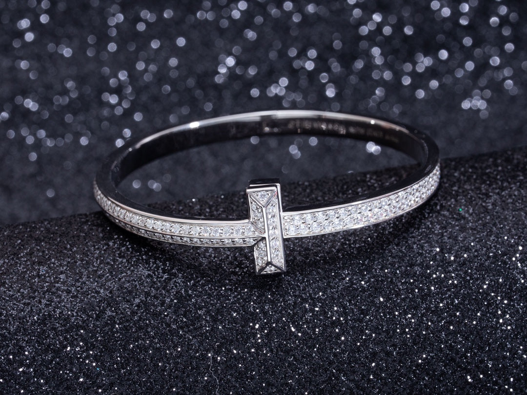 [Lumi Jewelry]WIDE DIAMONDS HINGED BANGLE SILVER