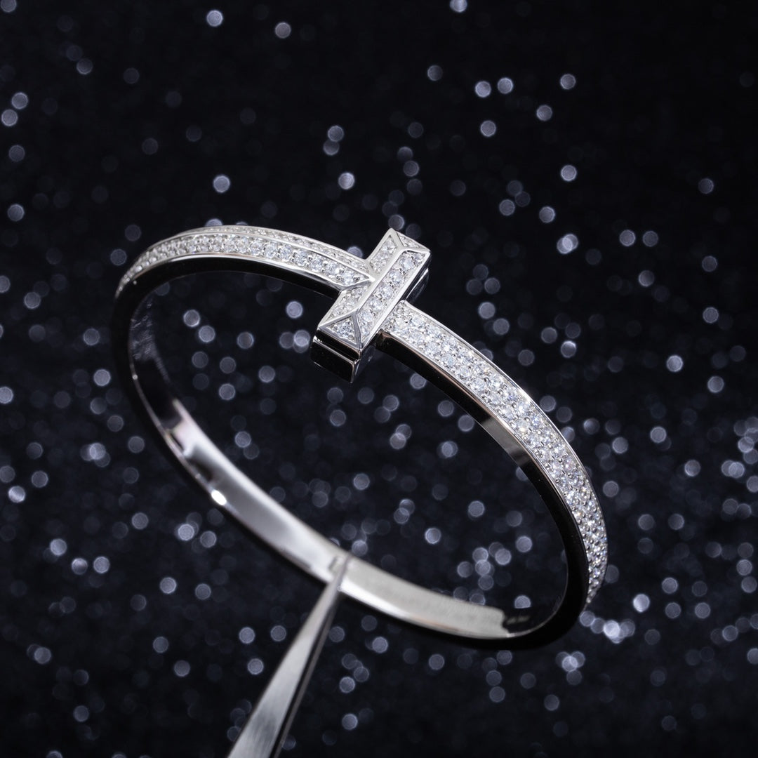 [Lumi Jewelry]WIDE DIAMONDS HINGED BANGLE SILVER