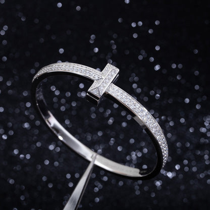 [Lumi Jewelry]WIDE DIAMONDS HINGED BANGLE SILVER