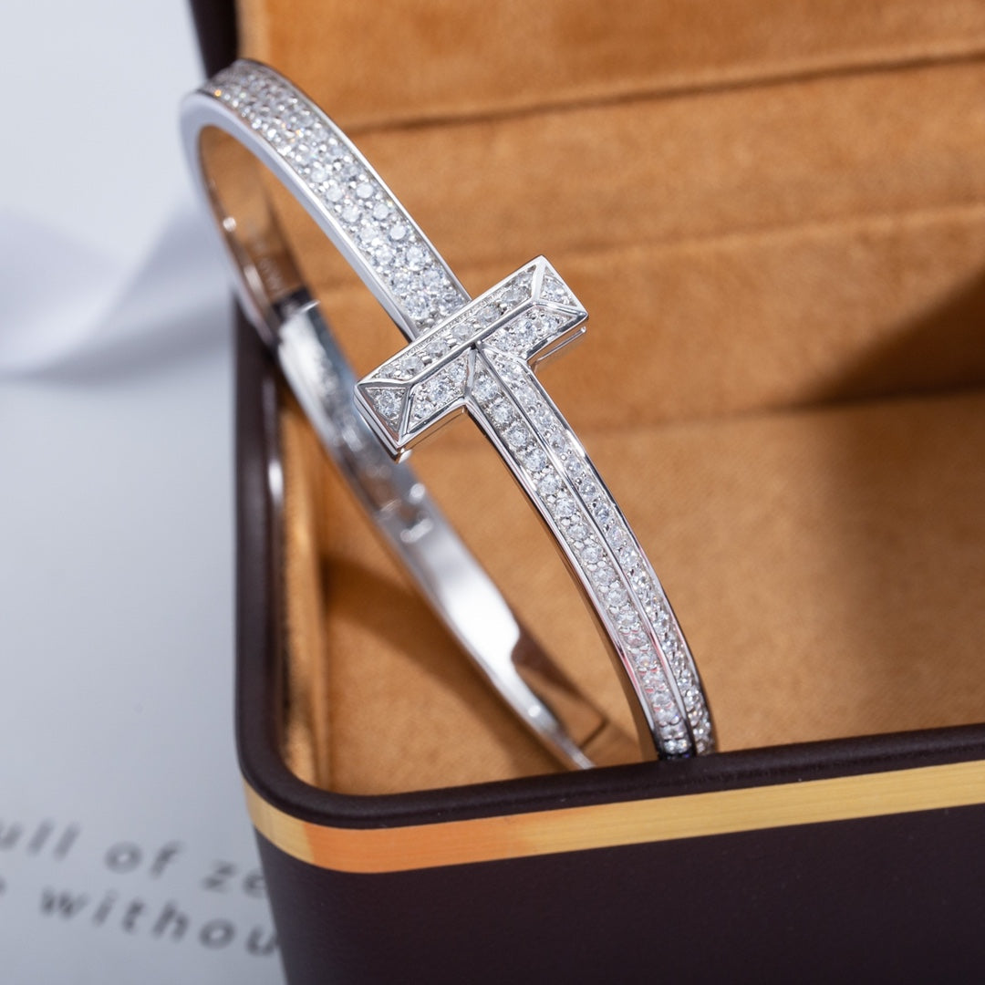 [Lumi Jewelry]WIDE DIAMONDS HINGED BANGLE SILVER