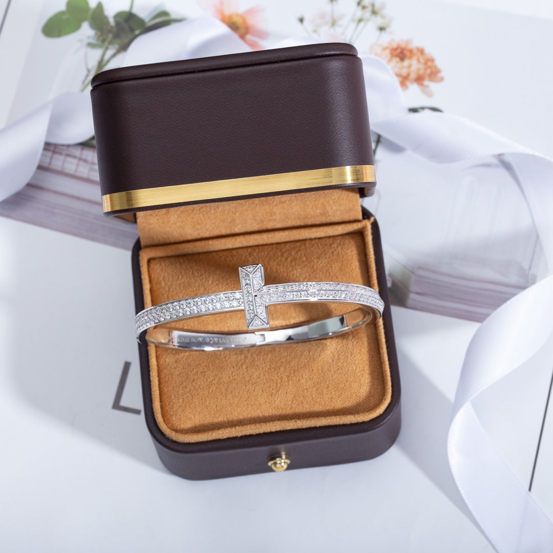 [Lumi Jewelry]WIDE DIAMONDS HINGED BANGLE SILVER