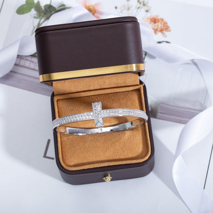 [Lumi Jewelry]WIDE DIAMONDS HINGED BANGLE SILVER