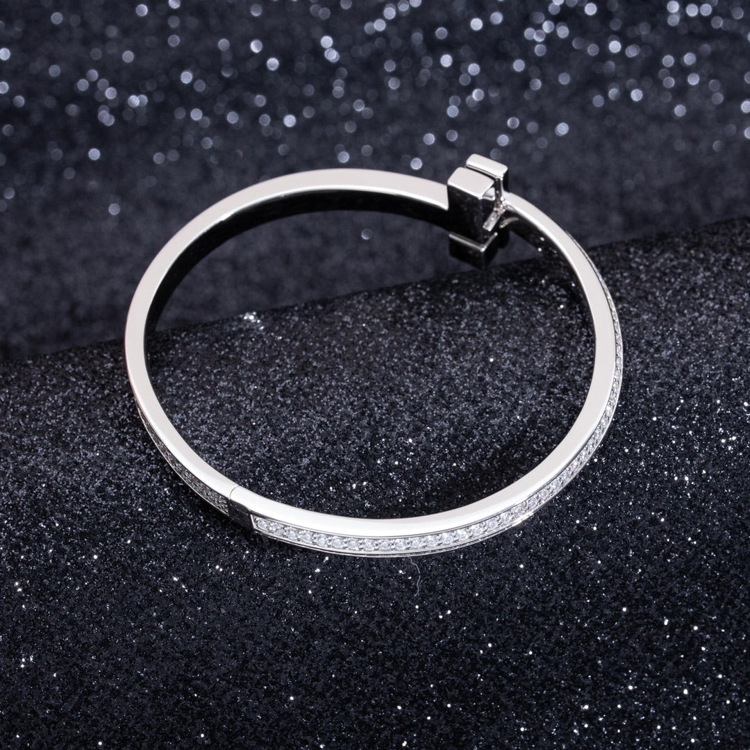 [Lumi Jewelry]WIDE DIAMONDS HINGED BANGLE SILVER