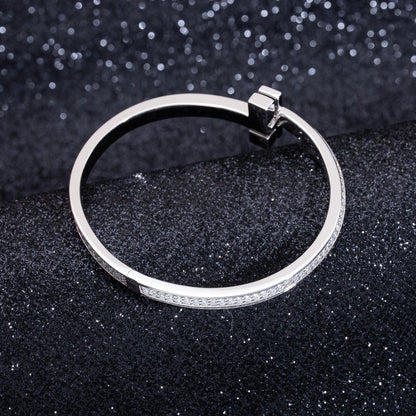 [Lumi Jewelry]WIDE DIAMONDS HINGED BANGLE SILVER