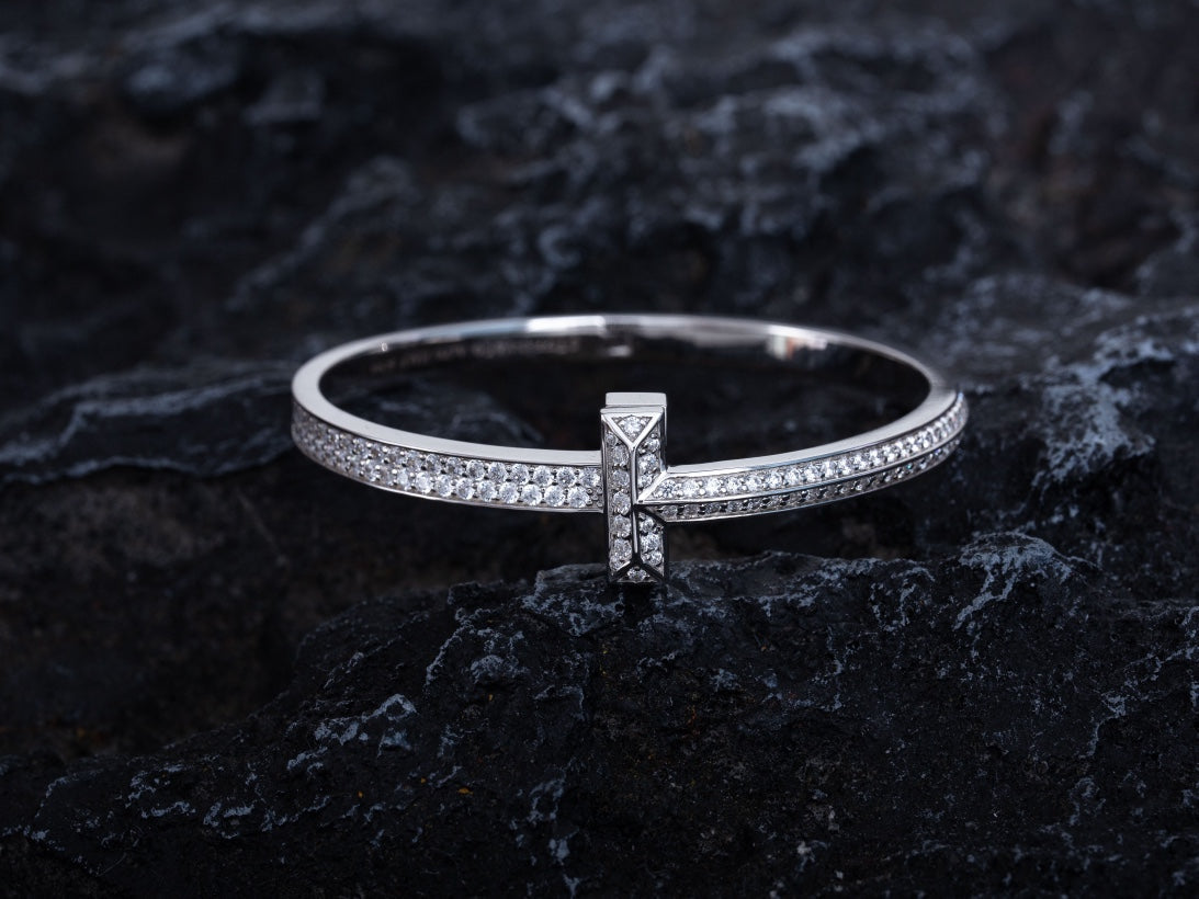 [Lumi Jewelry]WIDE DIAMONDS HINGED BANGLE SILVER