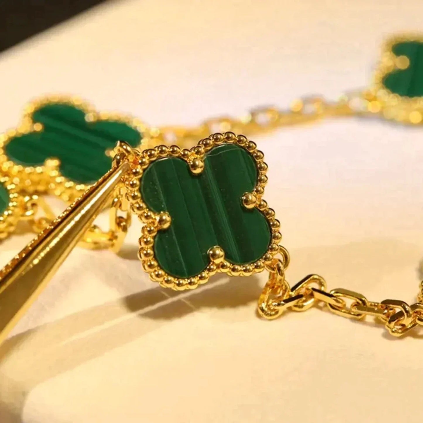 [Lumi Jewels]CLOVER 5 MOTIFS MALACHITE BRACELET