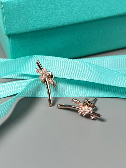 [Lumi Jewelry]KNOT EARRINGS PINK GOLD DIAMOND