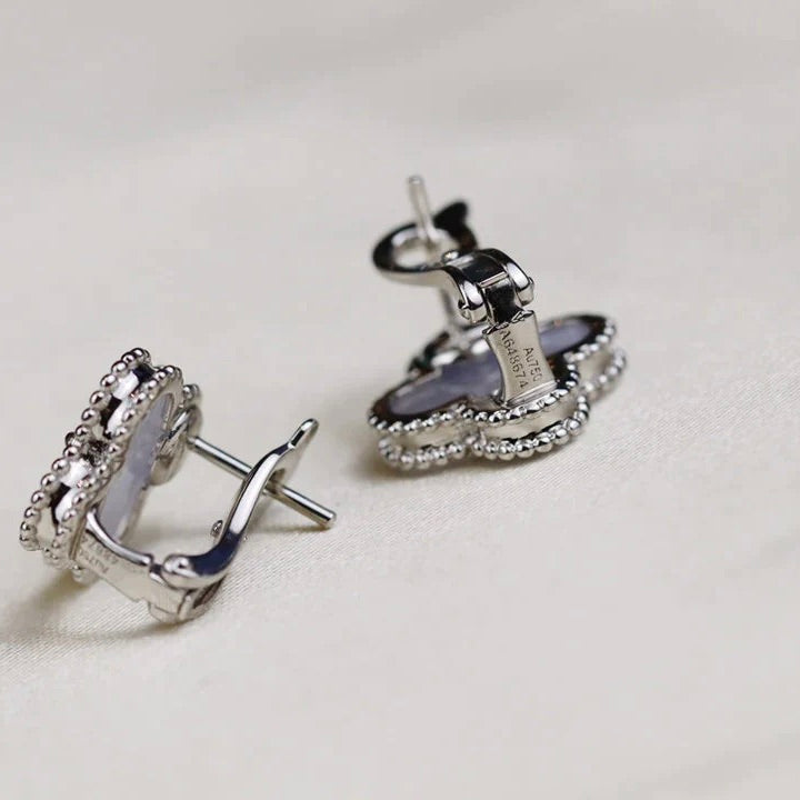 [Lumi Jewels]CLOVER MEDIUM 1 MOTIFS  WHITE MOP EARRINGS SILVER