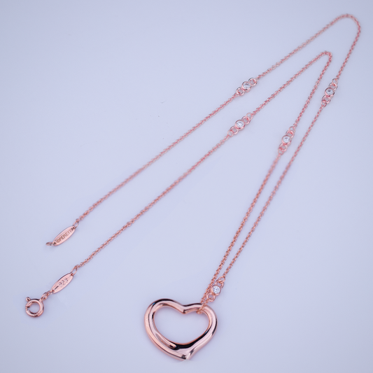 [Lumi Jewelry]OPEN HEART PEDANT PINK GOLD NECKLACE