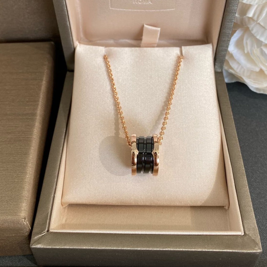 [Lumi Jewels]ZERO 1 BLACK CERAMIC PINK GOLD NECKLACE