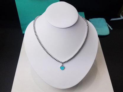[Lumi Jewelry]HEART PEDANT SILVER BALL CHAIN NECKLACE