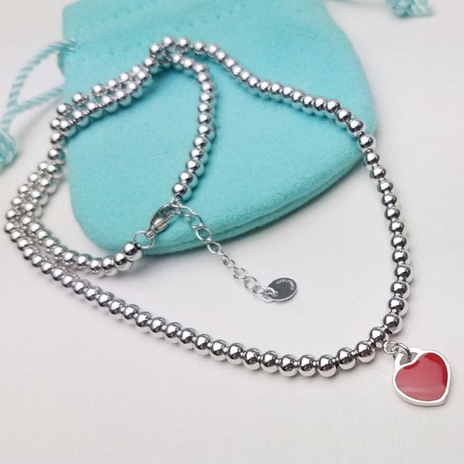 [Lumi Jewelry]HEART PEDANT SILVER BALL CHAIN NECKLACE