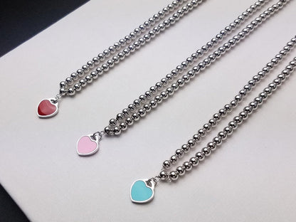 [Lumi Jewelry]HEART PEDANT SILVER BALL CHAIN NECKLACE