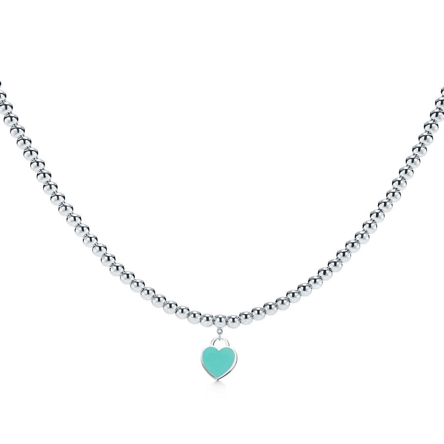 [Lumi Jewelry]HEART PEDANT SILVER BALL CHAIN NECKLACE