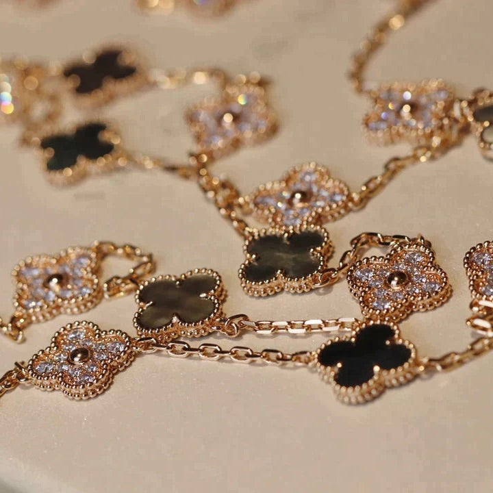 [Lumi Jewels]CLOVER 20 MOTIFS DARK MOP DIAMOND  NECKLACE