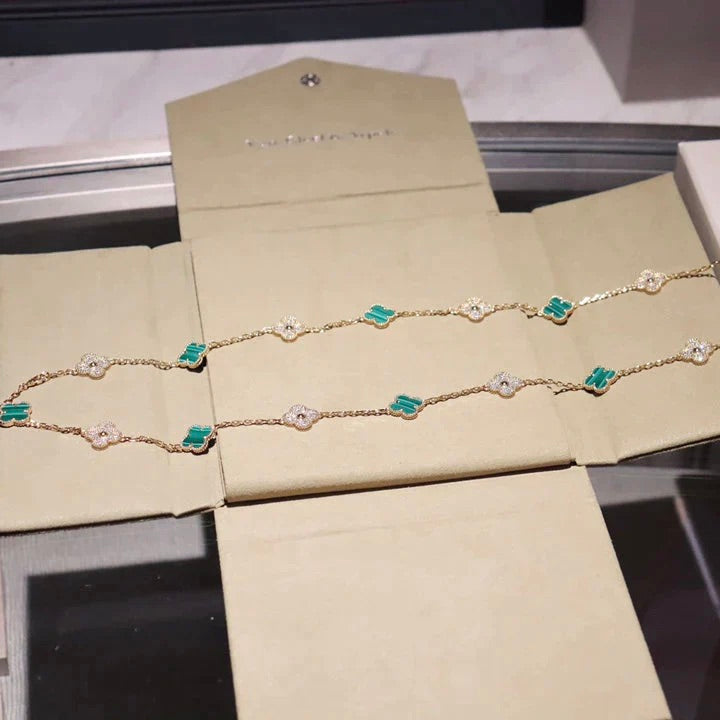 [Lumi Jewels]CLOVER 20 MOTIFS MALACHITE DIAMOND NECKLACE