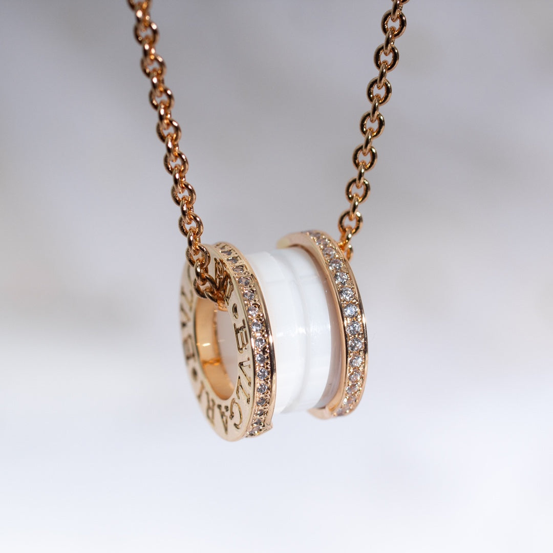 [Lumi Jewels]ZERO 1 WHITE CERAMIC PINK GOLD DIAMOND NECKLACE
