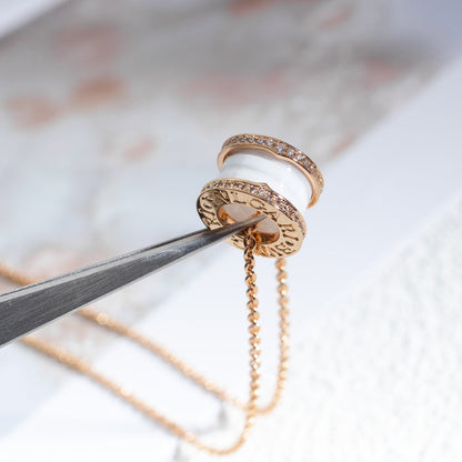 [Lumi Jewels]ZERO 1 WHITE CERAMIC PINK GOLD DIAMOND NECKLACE