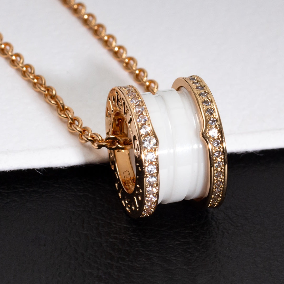 [Lumi Jewels]ZERO 1 WHITE CERAMIC PINK GOLD DIAMOND NECKLACE