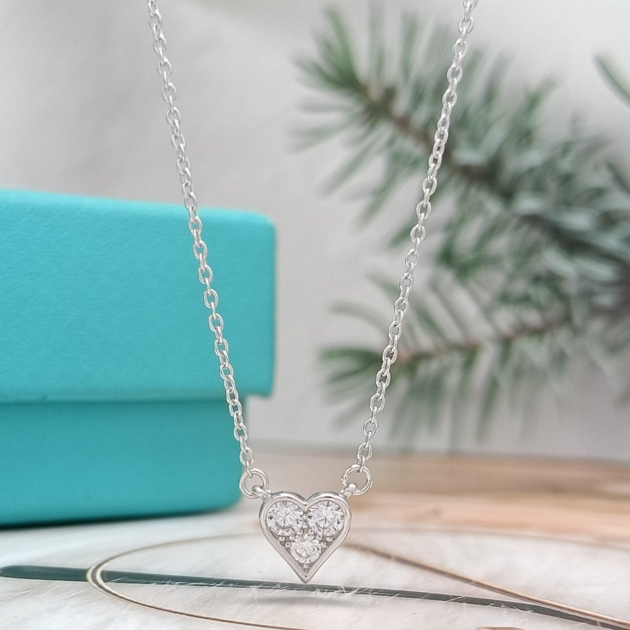 [Lumi Jewelry]HEART 3 DIAMONDS PEDANT NECKLACE
