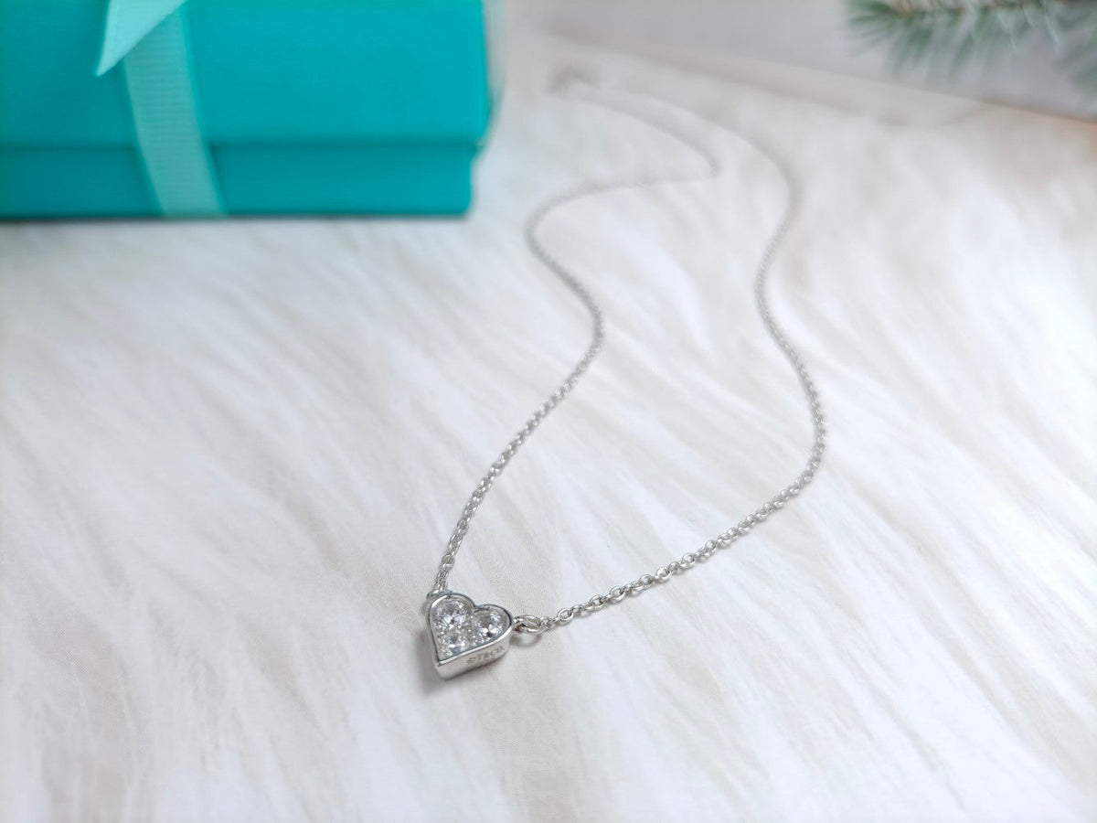 [Lumi Jewelry]HEART 3 DIAMONDS PEDANT NECKLACE