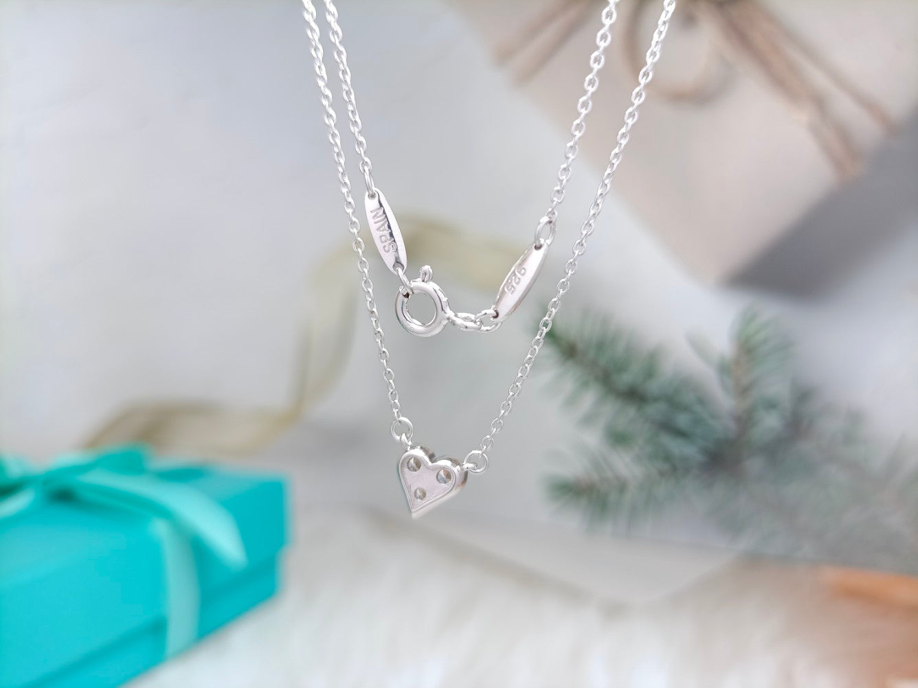[Lumi Jewelry]HEART 3 DIAMONDS PEDANT NECKLACE