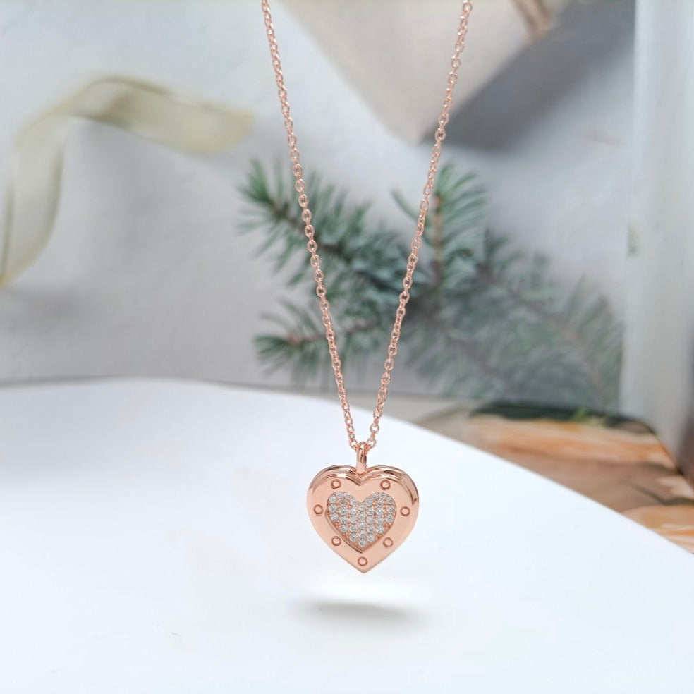 [Lumi Jewelry]HEART DIAMONDS PEDANT NECKLACE
