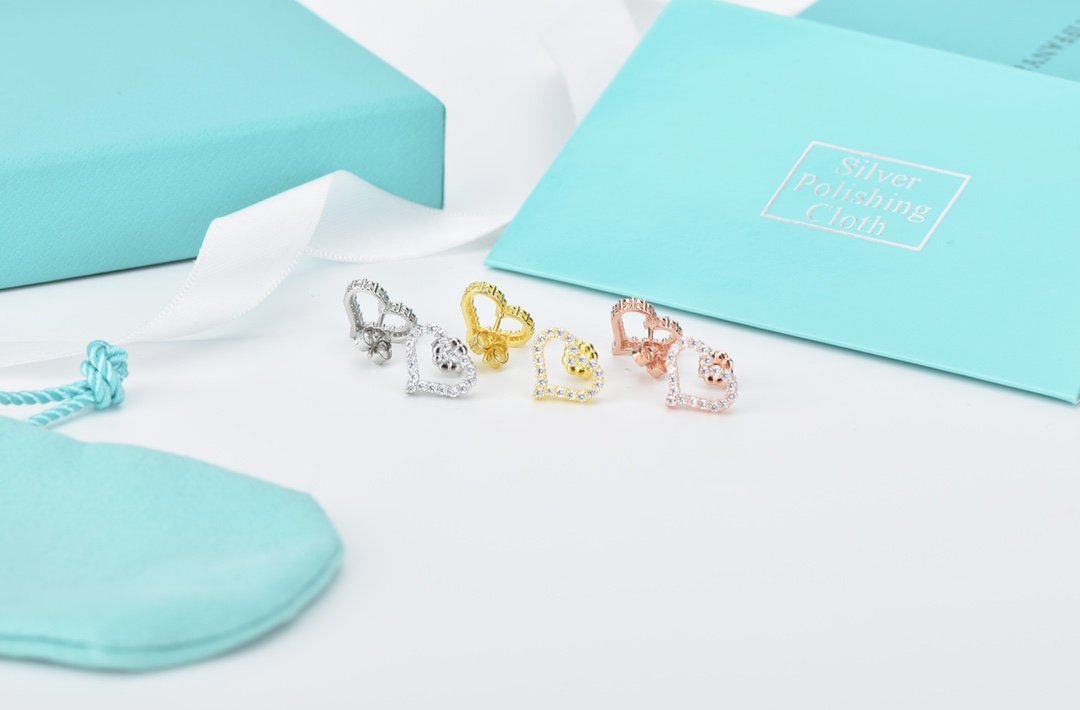 [Lumi Jewelry]OPEN HEART STUD DIAMOND EARRINGS