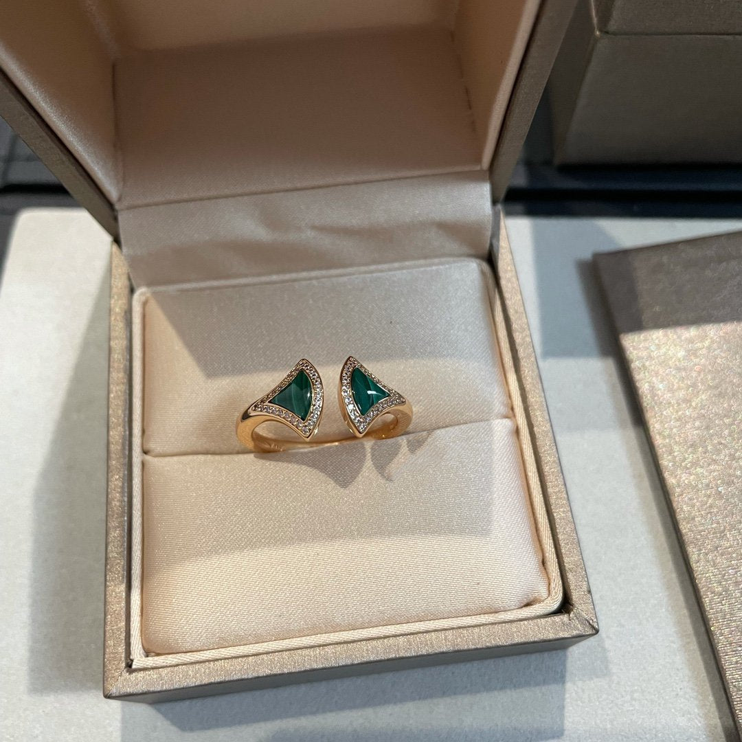 [Lumi Jewels]DREAM MALACHITE DIAMOND OPEN RING