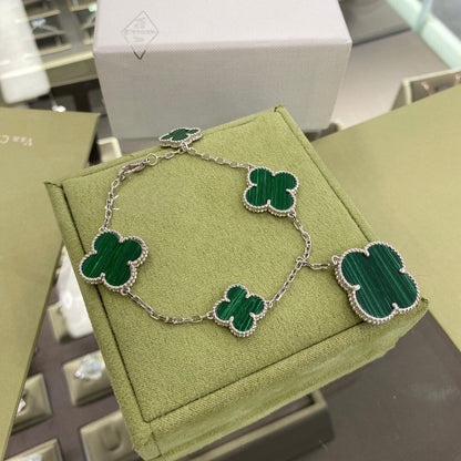[Lumi Jewels]CLOVER 5 MOTIFS SIVLER MALACHITE BRACELET