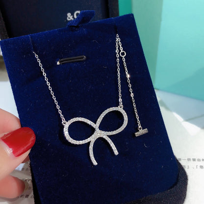 [Lumi Jewelry]CLAW SET RHODIUM PLATED BOW NECKLACE