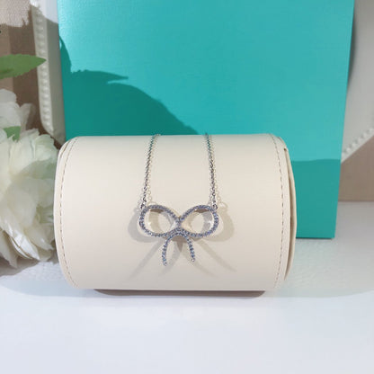 [Lumi Jewelry]CLAW SET RHODIUM PLATED BOW NECKLACE