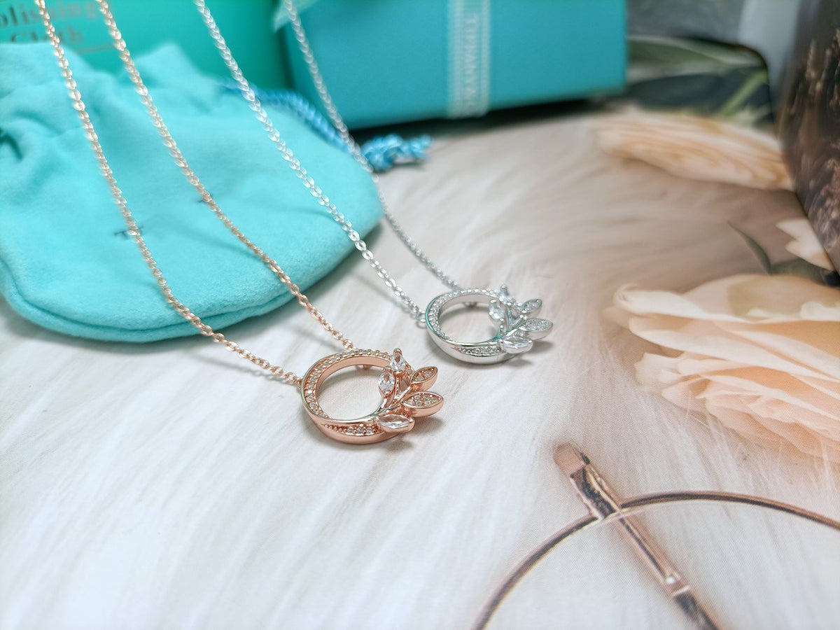 [Lumi Jewelry]DIAMOND VINE CIRCLE PENDANT PLATINUM NECKLACE