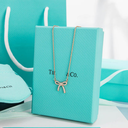 [Lumi Jewelry]RIBBON NECKLACE BOW PENDANT DIAMOND CHARM CHAIN
