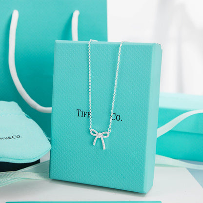 [Lumi Jewelry]RIBBON NECKLACE BOW PENDANT DIAMOND CHARM CHAIN