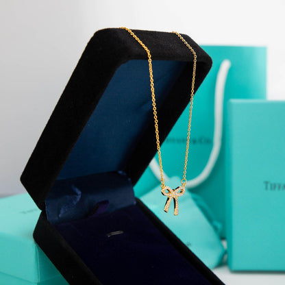 [Lumi Jewelry]RIBBON NECKLACE BOW PENDANT DIAMOND CHARM CHAIN