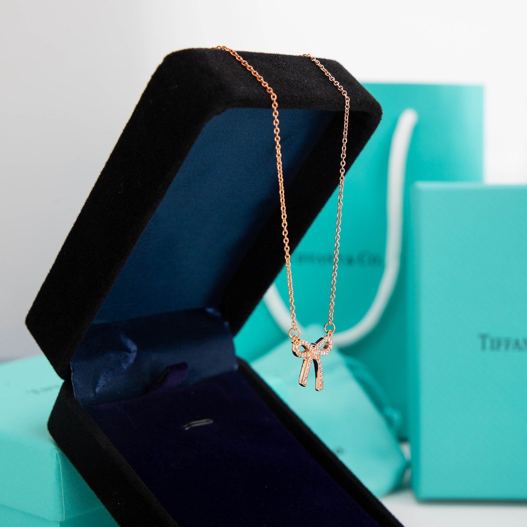 [Lumi Jewelry]RIBBON NECKLACE BOW PENDANT DIAMOND CHARM CHAIN