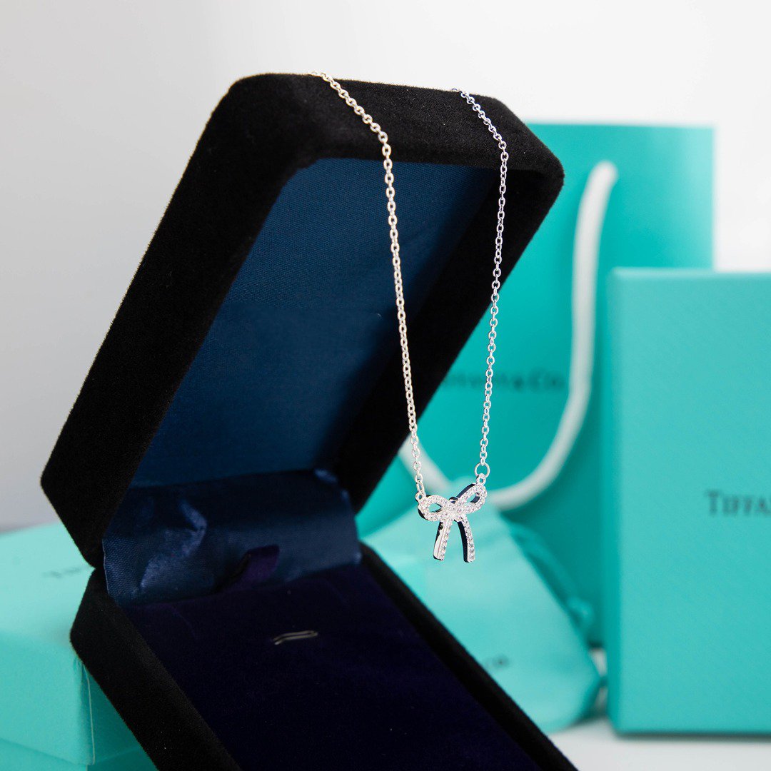 [Lumi Jewelry]RIBBON NECKLACE BOW PENDANT DIAMOND CHARM CHAIN