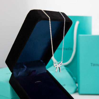 [Lumi Jewelry]RIBBON NECKLACE BOW PENDANT DIAMOND CHARM CHAIN