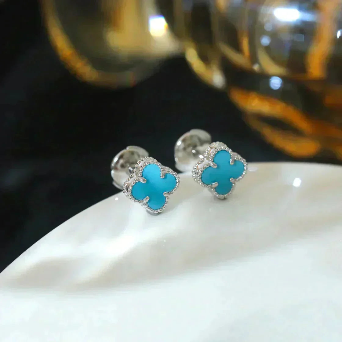 [Lumi Jewels]CLOVER MINI 9.5MM ONYX STUD EARRINGS SILVER