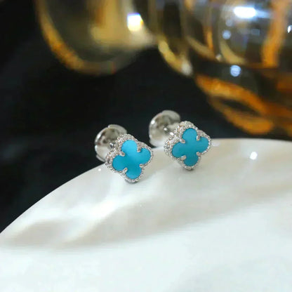 [Lumi Jewels]CLOVER MINI 9.5MM ONYX STUD EARRINGS SILVER