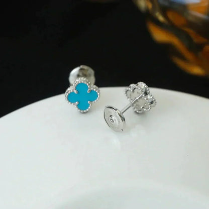 [Lumi Jewels]CLOVER MINI 9.5MM ONYX STUD EARRINGS SILVER