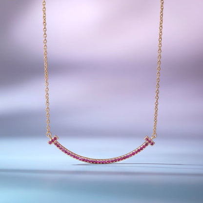 [Lumi Jewelry]BIG SMILE PEDANT PINK DIAMOND NECKLACE