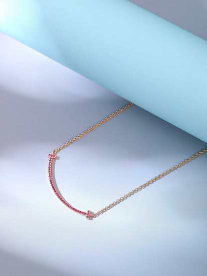 [Lumi Jewelry]BIG SMILE PEDANT PINK DIAMOND NECKLACE